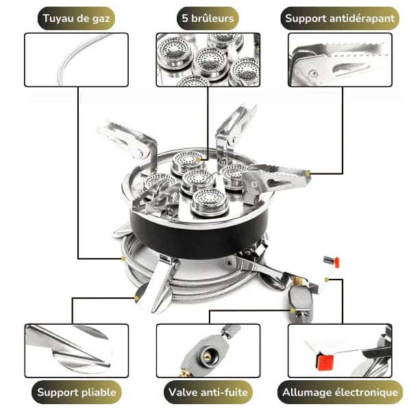 Flamme Évasion™ – Réchaud à gaz 5 brûleurs / 8800W