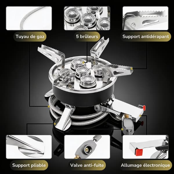 Flamme Évasion™ – Réchaud à gaz 5 brûleurs / 8800W